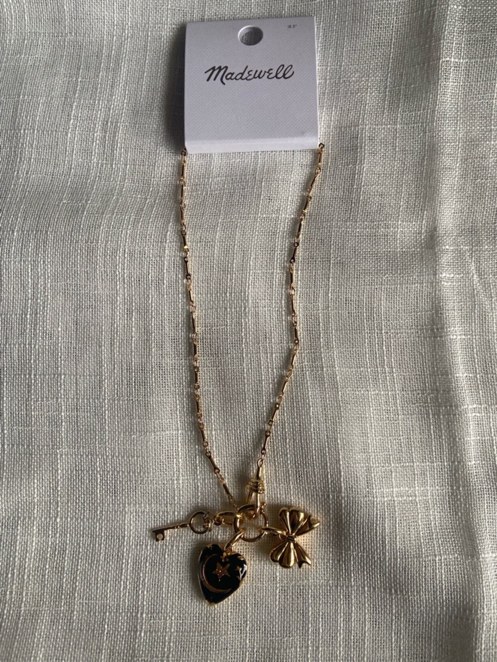 Madewell Bar link Watch Chain Charm Necklace Bow Heart Key 18.5” gold feminine